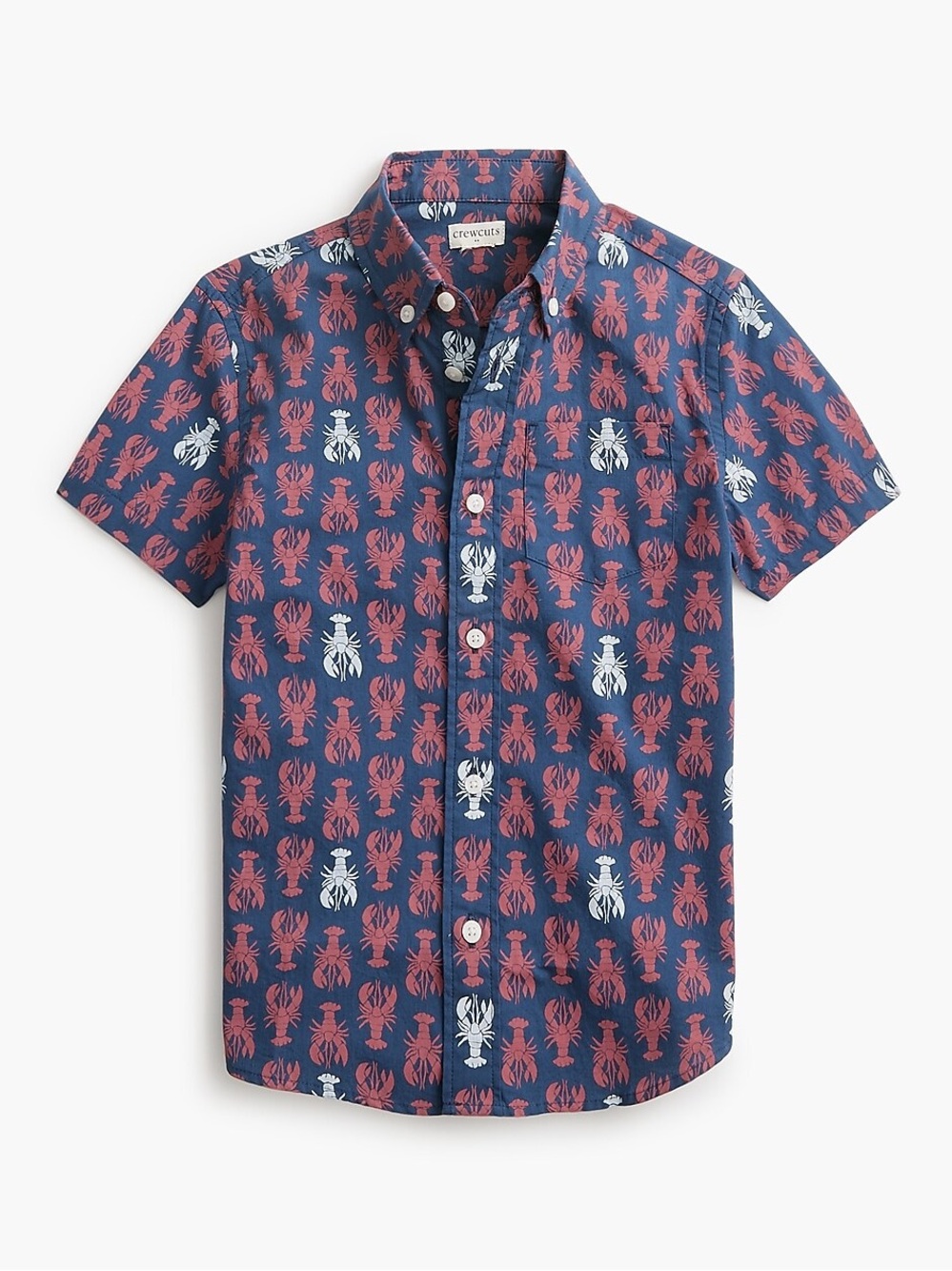 Crewcuts J.Crew Boys 4–5 Lobster Print Short‑Sleeve Button‑Down Shirt Navy Red